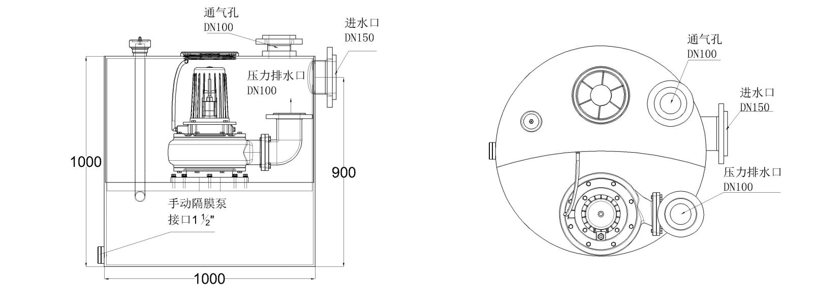 泽德污水提升机  W100 尺寸图